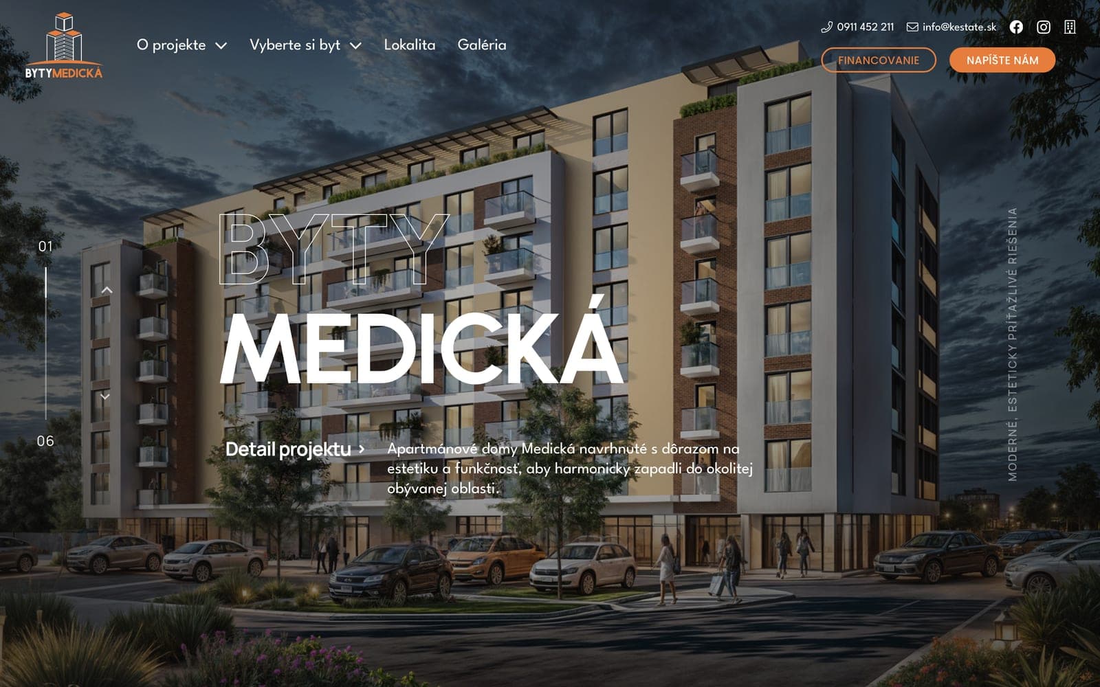 Úvodná stránka webu Byty Medická na počítači