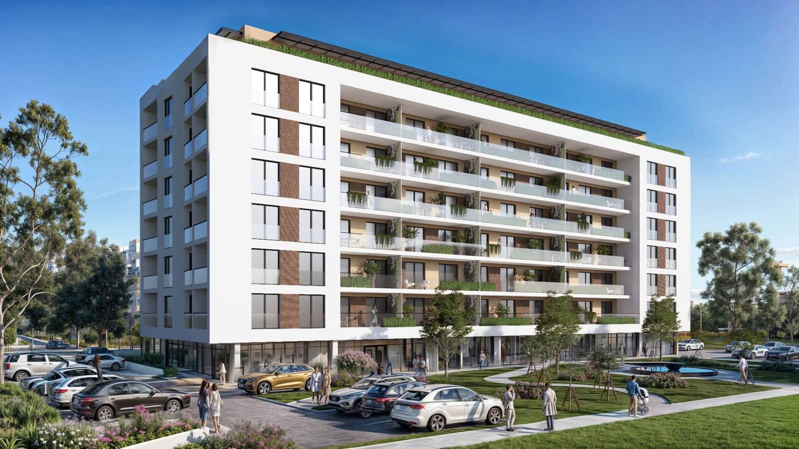 Vizualizácia projektu Byty Medická z ulice s polyfunkčnými priestormi na prízemí