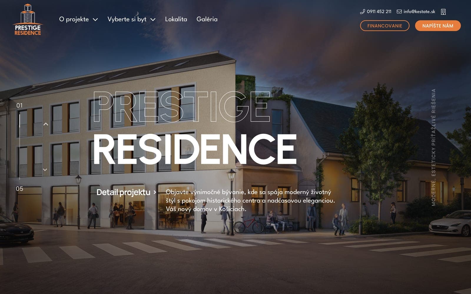 Úvodná stránka webu Prestige Residence na počítači