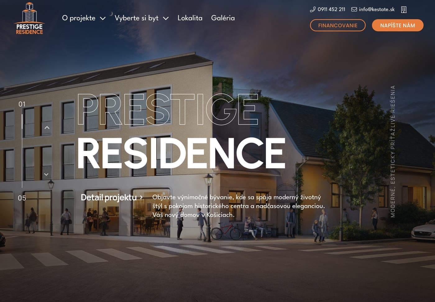 Web projektu Prestige Residence na tablete
