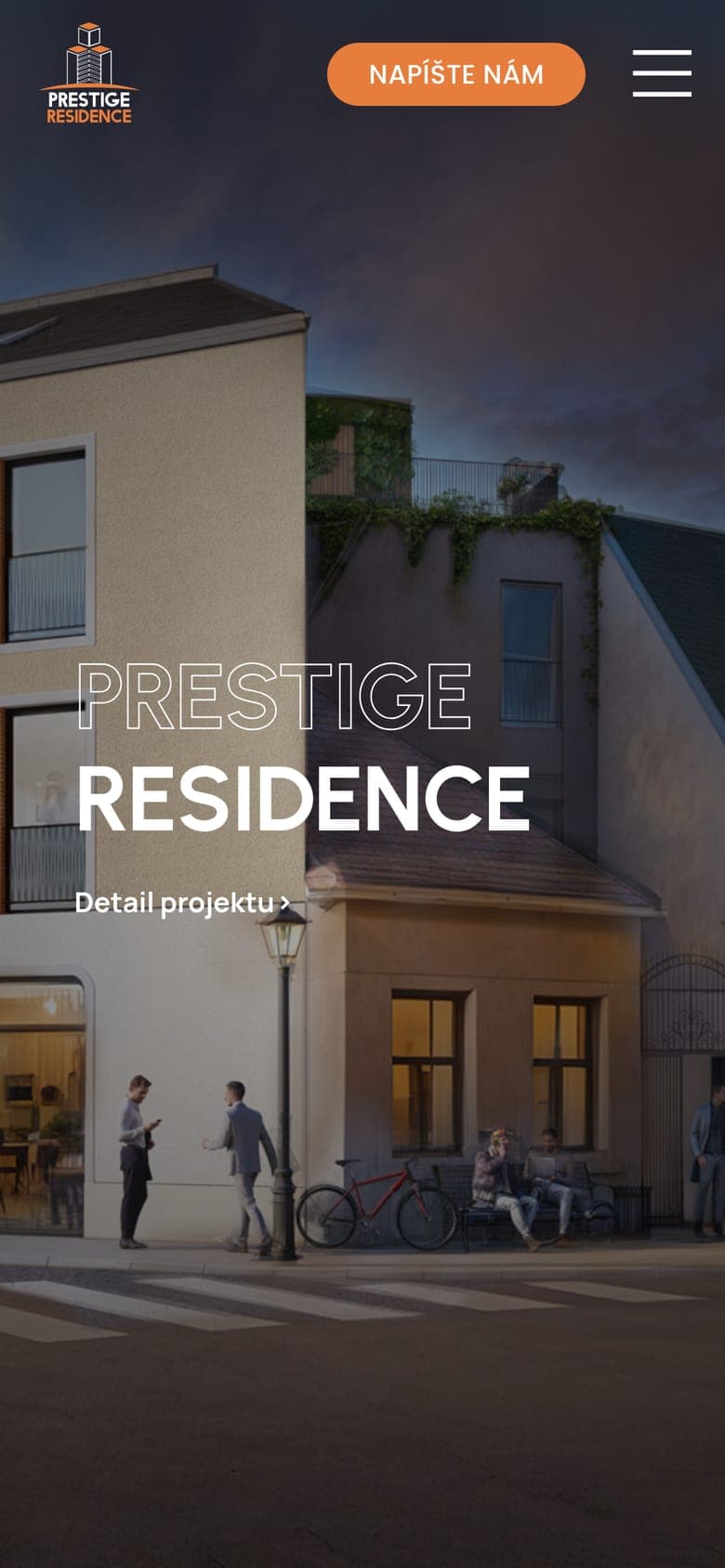 Web projektu Prestige Residence na mobile